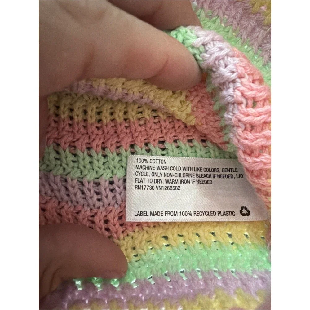 Wild Fable Pastel Striped Knit Crop Tank Top Pink Yellow Green Purple Med